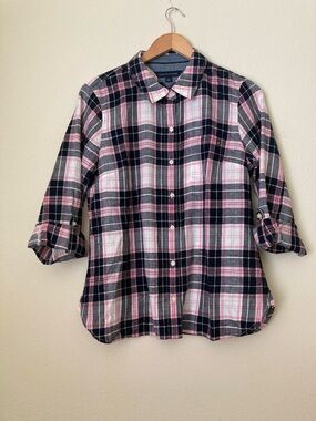 Tommy Hilfiger Pink, Black & White Plaid Button-Up Shirt | NWT